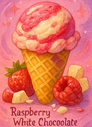 Raspberry White Chocolate Ice Cream.